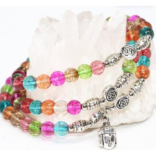 Factory price original multicolor crystal simulated tourmaline multilayer long elastic bracelet round beads 6mm jewelry B2262