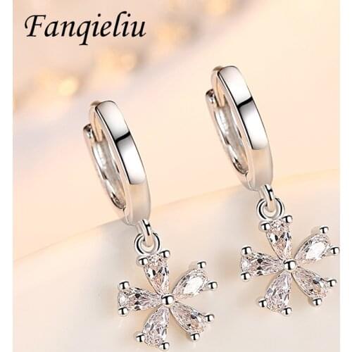 Fanqieliu Real 925 Silver Sterling Flower Charming Shinning Rhinestone Drop Earrings Crystal Dangle Earring For Women FQL193238