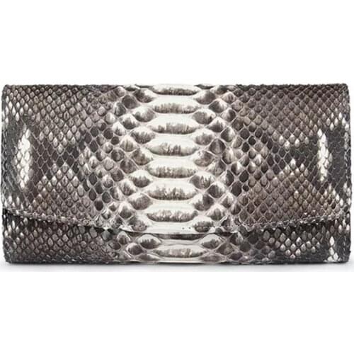 Authentic Real Python Leather Female Large Card Holders Womens Purple Trifold Wallet Exotic Genuine Snakeskin Lady Clutch Purse