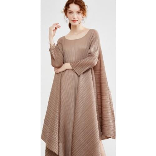 TIANPEI Miyake Pleated Plus Size Dress Loose Dresses Women African Indie Aesthetic Clothes Draw Back Shrink Rope Vintage dress
