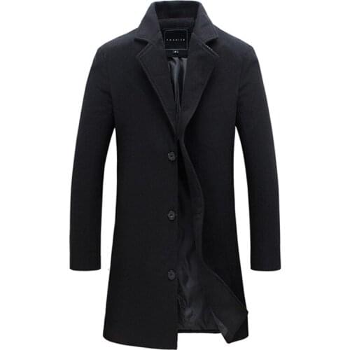 Winter Cashmere Mens Coat Turn-Down Collar Long Sleeve Cardigan Button Solid Slim Korean Style Vogue Casual Coat