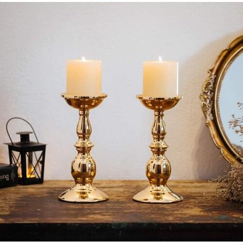 Gold Candlestick Metal Pillar Candle Holders, Flameless Candlestick Holders Stand Centerpieces Decoration Ideal for Weddings 635