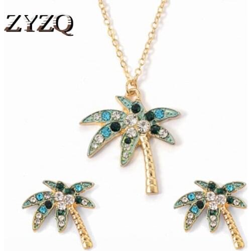 ZYZQ Tropical Style Women Jewlery Sets Lovely Coconut Tree Shaped Earrings&Necklaces 2PC Sets With Micro Paved Fashion Jewelry