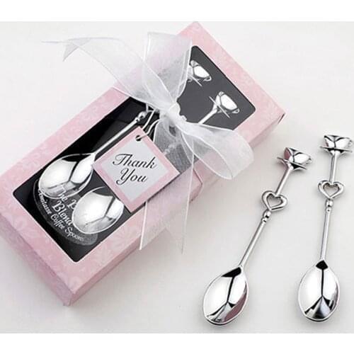 1 Pair Love Tea Coffee Drinking Stainless Steel Spoon Teaspoon Bridal Shower Wedding Bridal Party Favors Lover Valentines Gift