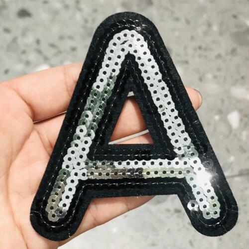 1Pcs Sequin A-Z Letter Patches For Clothes DIY Iron On Black Patch Appliques Embroidery Applique Patch Cool Clothing Accessory