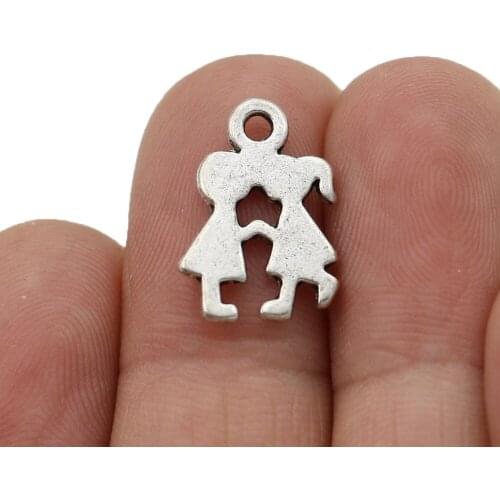 10pcs Antique Silver Plated Kissing Boy Girl Charms Pendants for Jewelry Making Bracelet DIY Accessories 17x12mm