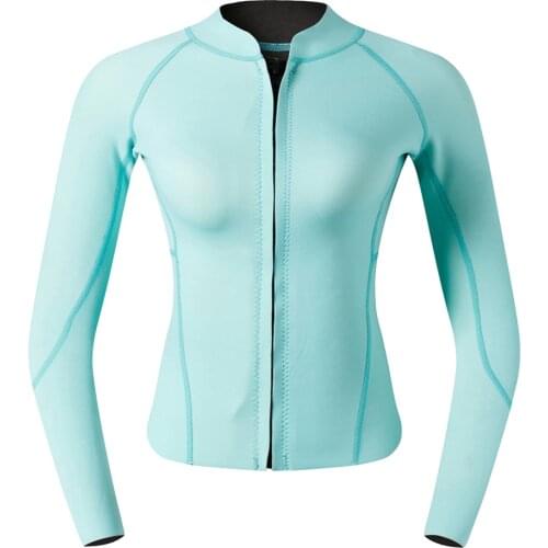 2mm Neoprene Women Wetsuit Front Zipper For Diving Swimming Top Cyan