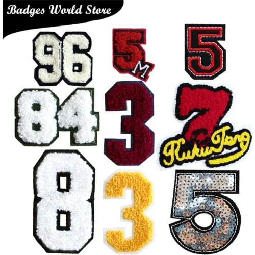 2 Pcs Various Arabic numerals sequin Towel embroidery icon Iron on Patch for Clothing DIY Strip Patchwork Stickers Custom Badges