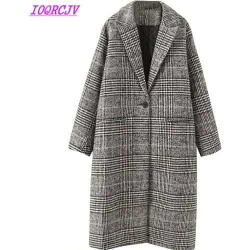 2018 Large size Wool Blends Jackets Womens Autumn and Winter Woolen Coats Plaid Quilted Cotton Warm Thicken Coats IOQRCJV Q039