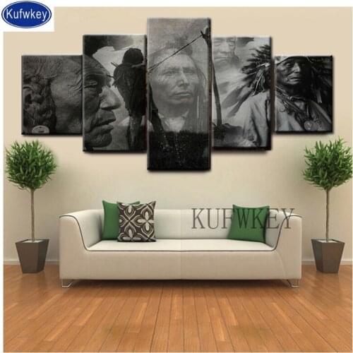 5pcs Indian people Rhinestone mosaic Diamond Embroidery primitive black white wall art Diamond Painting Cross Stitch Full Round
