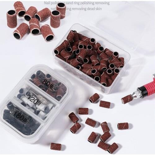 75Pcs/Box Sanding Cap Bands 3Color For Electric Manicure Machine 180/120/80 Grit Nail Drill Grinding Bit Files Pedicure Tool Set