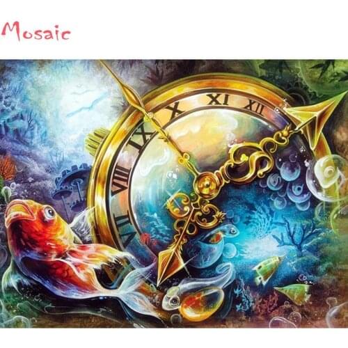 Diy Diamond Painting Scenic Fish Watch Cross Stitch Full Square round Stones Diamond Mosaic Diamond Embroidery Full Layout