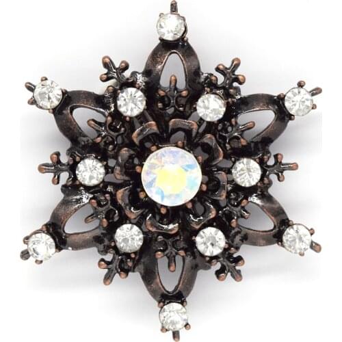 Antique Copper Clear AB Rhinestone Flower Pin brooches C461 AF3