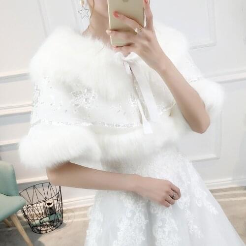 White Winter Women Jacket Faux Fur Wedding Cape Shawl Bridal Fur Stole Shrugs Fur Cape For Women Bolero Wedding Party Dress Cape