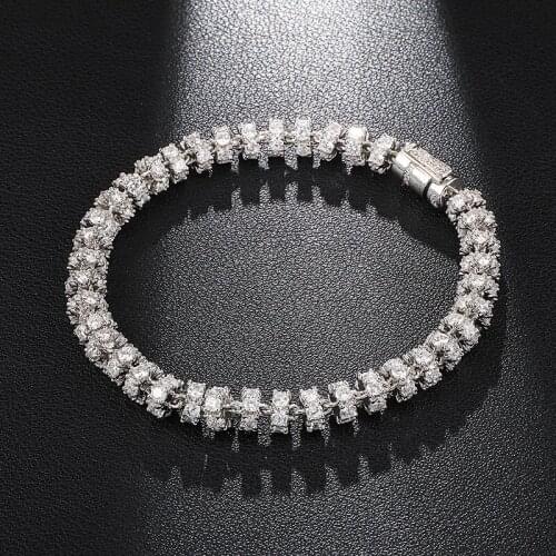 US7 Micro Paved AAA Cubic Zircon 6mm Iced Out Link Chain Bracelet Hip Hop Jewelry Copper Bracelets 7-8 Inch