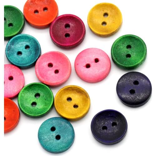 1 Pack Mixed Painting Wooden Buttons For Crafts Scrapbooking Round Colorful At Random DIY Kids Apparel 2 Holes 15mm( 5/8") Dia