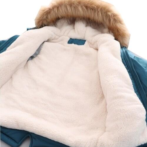 Childrens Winter Jacket Faux Fur Coat Warm Hot Hooded Snowsuit Thicken Outerwear Solid Down Jacket Zipper Pullover Clothing 4-8