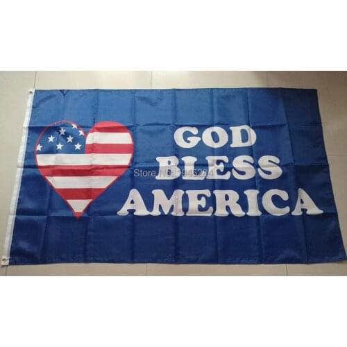 God Bless America Flag Banner USA Heart United States Custom Flag Banner 3x5ft 2x3ft Polyester
