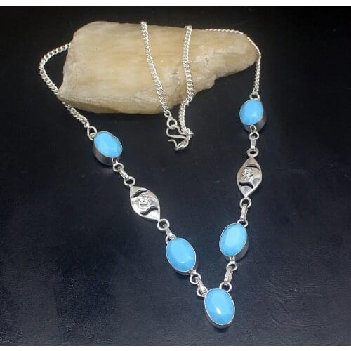 Gemstonefactory Jewelry Big Promotion 925 Silver Gorgeous Unique Blue Jade Ladies Women Chain Necklace 52cm 202101642