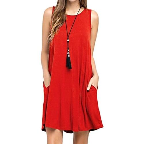 70% Hot Sell Dress Pocket All-match Summer Sleeveless Casual Above-knee Dress for Home