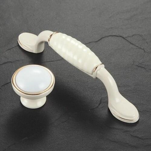 Ceramic Handles Cabinet Kitchen Door Knobs and Pulls Ivory White Wardrobe Drawer Closet Door Pull Furniture Handle Black 96MM