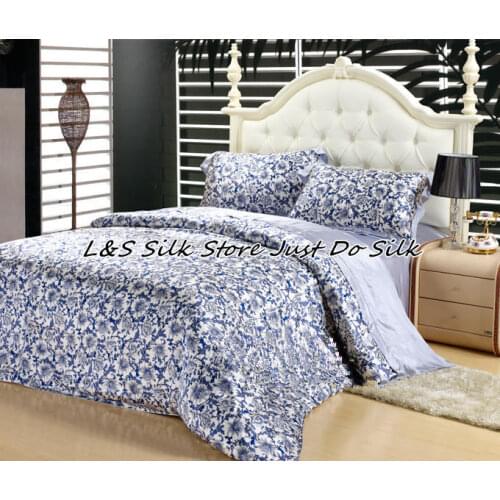 Silk Bedding Set 4pcs Luxurious Mulberry Silk Floral Color Duvet Cover Flat Sheet Pillowcase many sizes comfortable silk ls2115