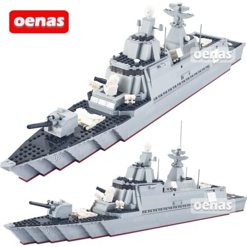 MOC Expert Military Chinese Navy 055 Missile Destroyer vehicle Warship Large Model Figure building blocks kid Toys Children Gift