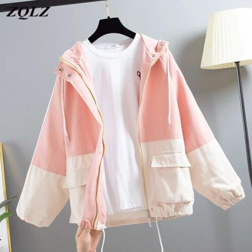 ZQLZ Spring Harajuku Hooded Jacket Women 2020 New Casual Long Sleeve Plus Size Black Coat Female Autumn Loose Outwear Mujer