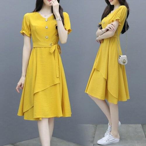 Summer 2021 New Womens Dress Fashion Short Sleeve Elegant Slim Dress Female Casual With Belt Plus size Ladies Dress Vestido