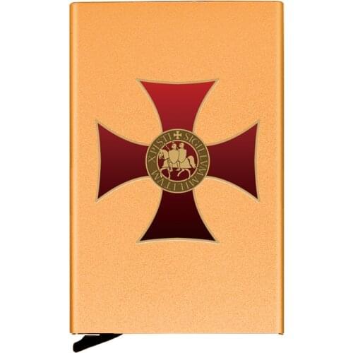 Fashion Metal Men Women Credit Card Holder High Quality Knight Templar Cross Printing Travel ID Cardholder Case Rfid Wallet