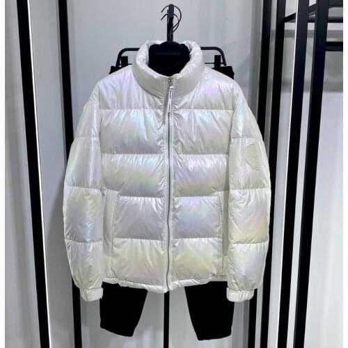 Mens Winter New Trend White Colorful Down Jacket Men Stand Collar Glossy 90% White Duck Down Coat