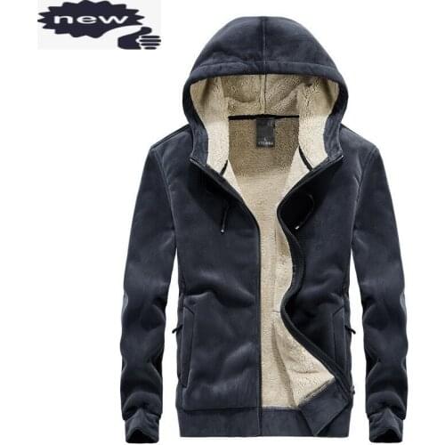 Plus Size 8XL Men Winter Lambswool Sweatshirt Thicken Warm Zipper Casual Hoodies Jacket Loose Long Sleeve Black Outerwear