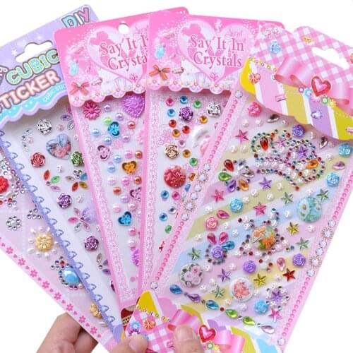 Childrens color diamond and gemstone cartoon stickers princess Girl hand decorated sticky diamond stickers stereoscopic flash