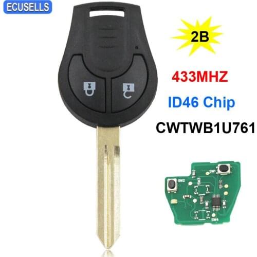 New Replacement 2 Button Remote Smart Car Key For Nissan Micra K14 2010+ 433mhz with ID46 Chip FCC ID: CWTWB1U761 Uncut Blade