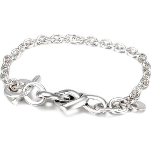 Original Knotted Heart Heart-embellished T-clasp Link Bracelet Bangle Fit 925 Sterling Silver Bead Charm Europe DIY Jewelry