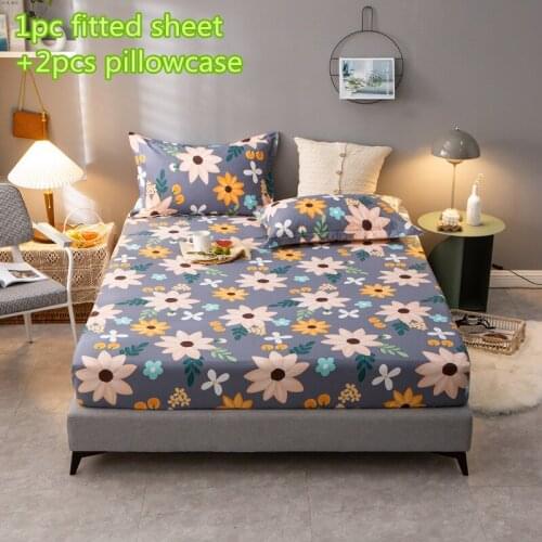 Pure cotton Fitted Sheet flower Bedding tiwn full king elastic Bed Sheet Rubber Band Mattress Cover Protector luxury pillowcase
