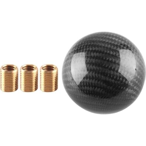 Carbon Fiber Shift Knob Gear Shifter Knob with 3 Adapter, Round Ball Stick Shifter Level, Easy to Install, Black