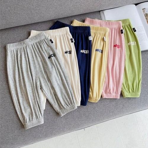 Elastic Waist Childrens Anti-mosquito Pants Bloomers Thin Engligh Print Baby Pants Boys and Girls Summer Baby 3-7Years