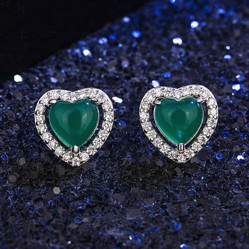 Natural Green Jade Chalcedony Heart-shaped Earrings 925 Silver Agate Carved Charm Jadeite Jewelry Fashion Amulet for Women Gifts