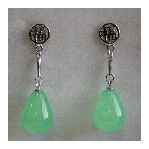 NEW wholesale fancy design Chinese style 12*16mm light green jades earring