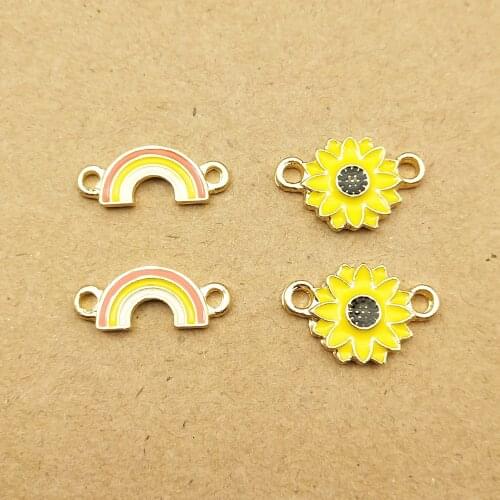 10pcs rainbow flower charm enamel charm for jewelry making earring pendant necklace and bracelet charm