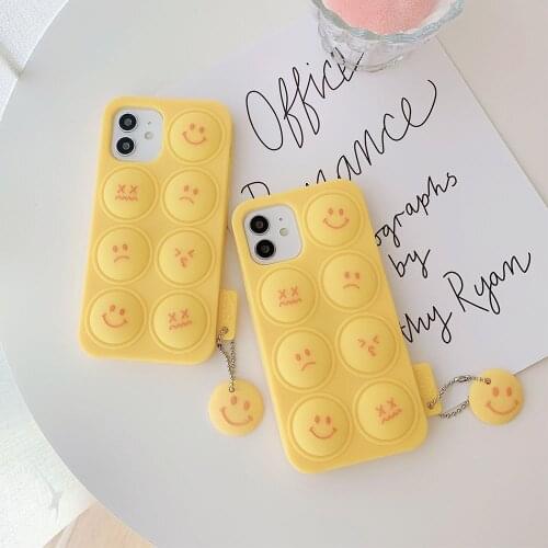 Relive Stress Phone Case For Iphone 12 11 Pro Max X XR XS 6 6s 7 8 Plus SE 2020 With Pendant Pop Toys Smiley Soft Silicone Cover