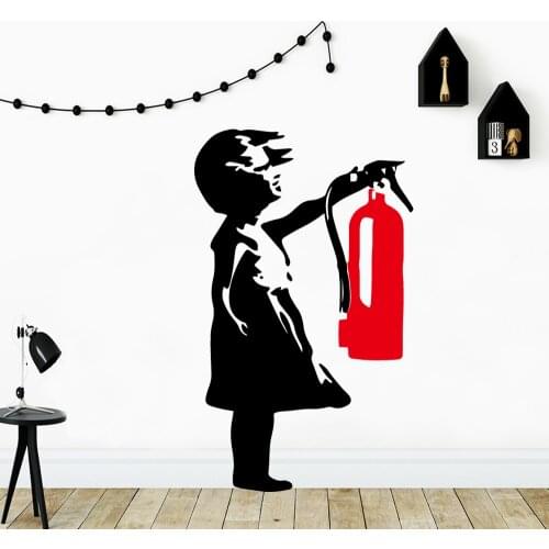 Modern Banksy Girl Fire Extinguisher Wall Stickers Decorative Sticker Home Decor For Kids Rooms Home Decor Art Decals