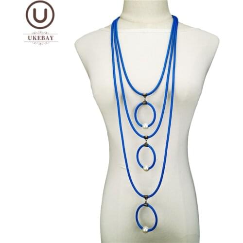 UKEBAY New Women Pendant Necklaces Long Sweater Chains Luxury Designer Handmade Jewelry Rubber Necklaces 4 Colors Ethnic Gifts