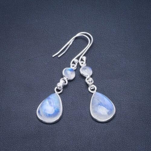 Natural Rainbow Moonstone Handmade Unique 925 Sterling Silver Earrings 2" B2686