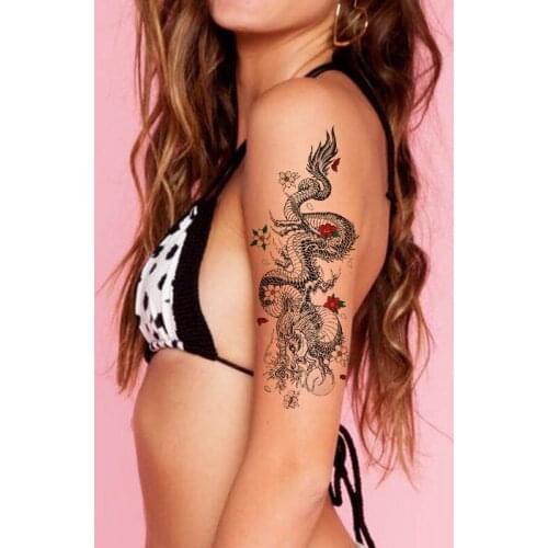 Waterproof Temporary Tattoo Sticker Black Dragon Ball Colored Flower Design Fake Tattoos Flash Tatoos Arm Body Art for Women Men
