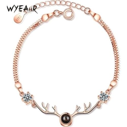 WYEAIIR 100 Languages I Love You Visible 925 Sterling Silver Female Antlers Resizable Bracelets