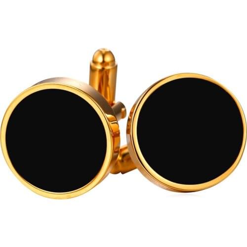 Simple Design Round Shape Mens Cuff Link Gold/Silver Color With Enamel Cufflink For Mens Cufflinks High Quality Men Jewelry C345
