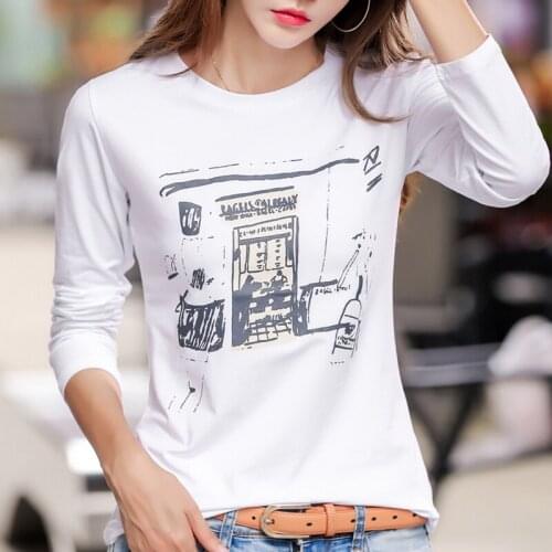 2021 Comic Printing Autumn Loose Women T Shirt O-Neck Long Sleeve Tees Cotton Fashion T-Shirts Feminine Casual Soft Ladies Tops