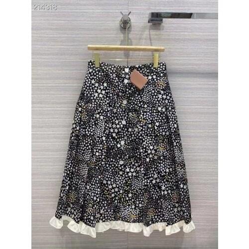 2021 New Runway Designer Summer Midi Skirt Womens Elegant Flower Print Single Breasted Bohemian Pleated Skirt Female